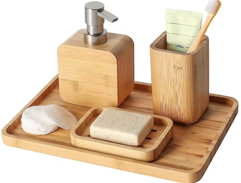 Bamboo Sink Bathroom Accessories Set