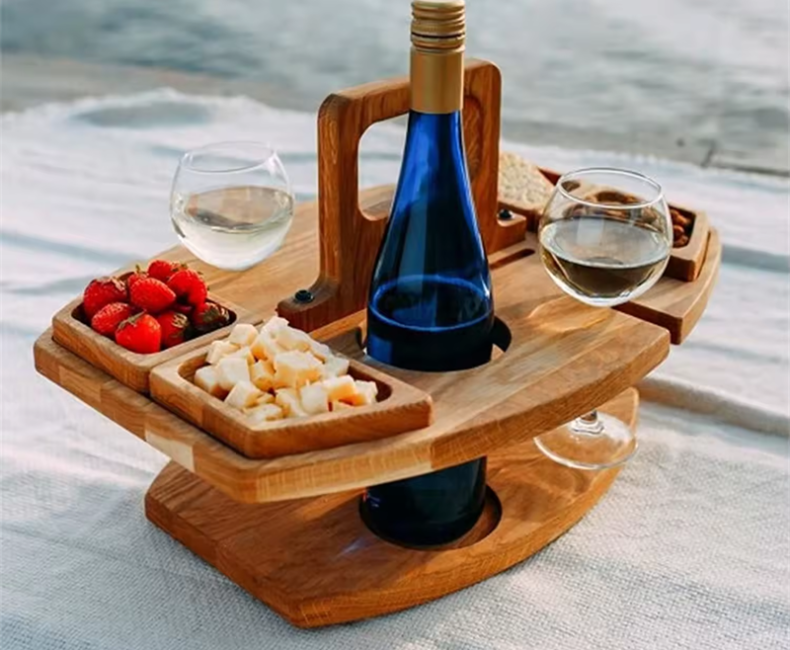 Portable Picnic Table Basket for food and wine glass-02