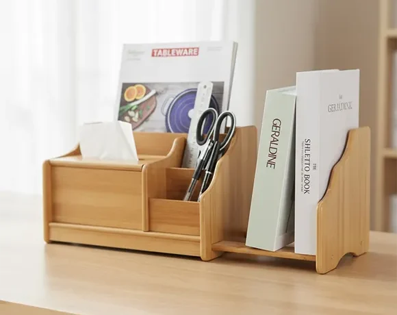 Bambexa sustainable bamboo office organizer and desktop stationery holder
