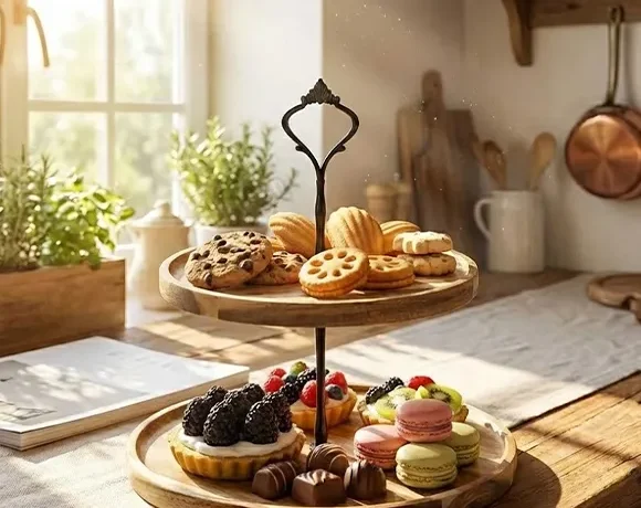 Bambexa premium bamboo kitchenware and tiered serving tray for dining organization